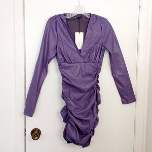 Zara Purple Ruched Faux Leather Dress